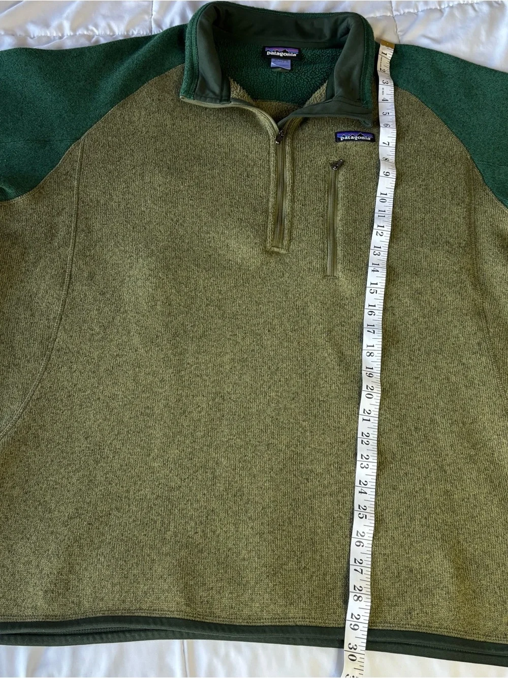 Patagonia Olive and Forest Green Half-Zip Fleece Pullover